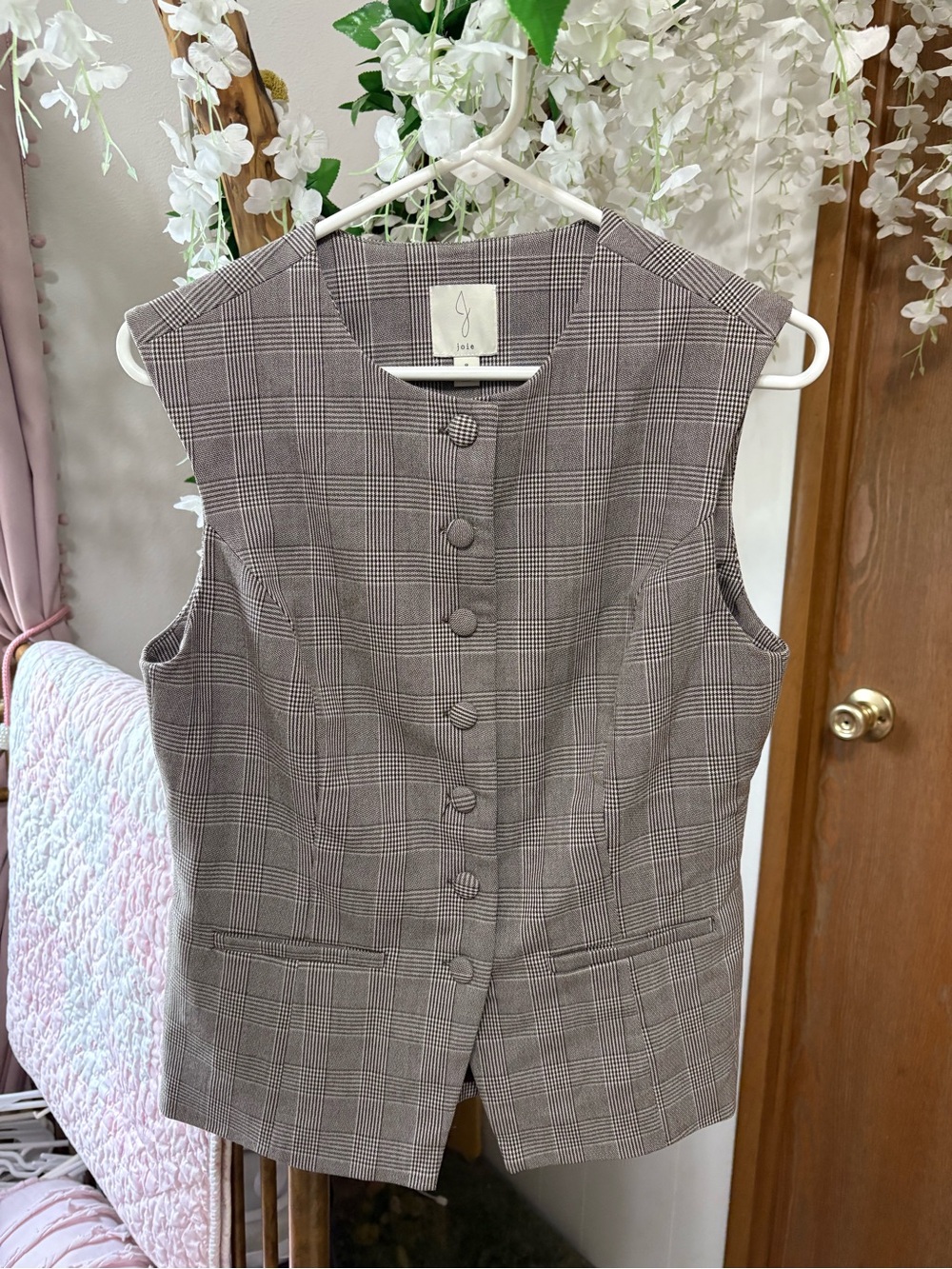 Joie Gray Plaid Button-Front Vest